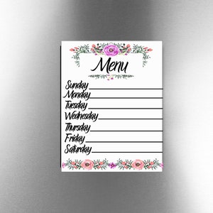 Dry Erase Menu Board Floral Weekly Menu Planner Dinner Family Meal Organizer Kitchen Accessories House Warming Gift Get Organized Help Tool