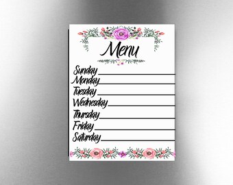 Dry Erase Menu Board Floral Weekly Menu Planner Dinner Family Meal Organizer Kitchen Accessories House Warming Gift Get Organized Help Tool