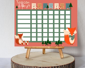 Chore Goal Chart Weekly Foxes Dry Erase Board Whiteboard For Kids Children Toddler Erasable Reusable Organize Home Daily Girl Boy Room