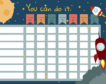 Chore Or Goal Chart Weekly Space Rockets Dry Erase Board Whiteboard For Kids Children Toddler Erasable Reusable Organize Home Daily Boy Room
