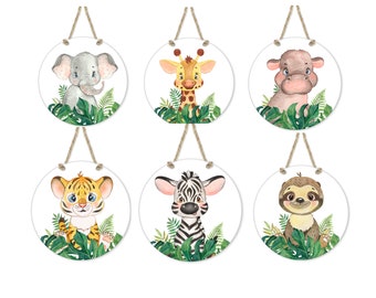 Safari Baby Animal Ceramic Wall Hanging Elephant Giraffe Hippo Sloth Tiger Zebra Nursery Decor Baby Shower Gift Woodland Farmhouse Country