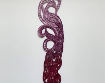 Peacock Bookmark, Purple Ombre Free Standing Lace, Embroidered FSL
