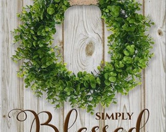 Simply Blessed Faux Wood Sign Dye Sub Rustic Farmhouse Distress Plaque Wreath Wedding Anniversary House Warming Gift Religious Faith Decor