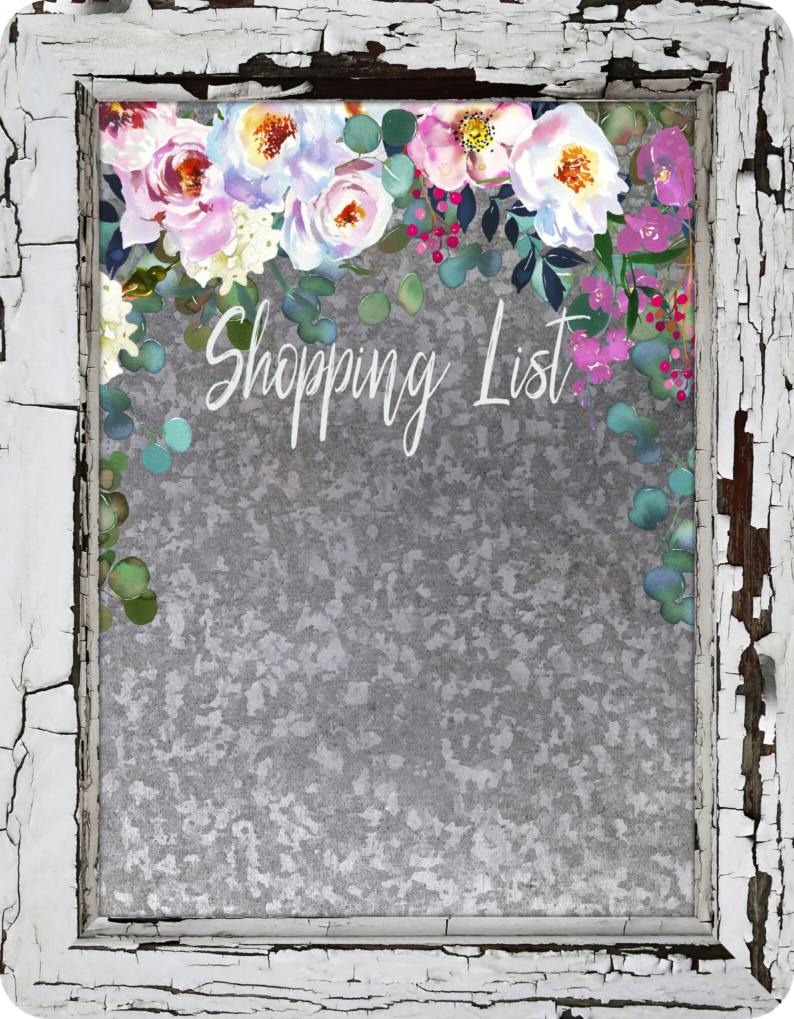 Dry Erase Shopping List Board Floral Crackle Menu Plan Etsy