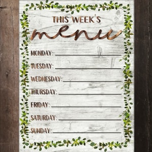 Dry Erase Menu Board Rustic Wood, Weekly Menu Planner Dinner Family Meal Organizer Kitchen Accessories House Warming Christmas Gift Dye Sub