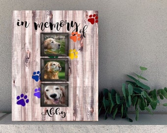In Memory Of Dog Memorial Bereavement Remembrance Loss Of Pet Plaque Personalized Custom Gift Light Brown Wood Color Paw Prints