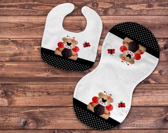 Butterfly Teddy Bear Baby Bib Burp Cloth Set Rag Shower Gift Newborn Pregnancy For New Mom Forest Animal Critter Woodland Infant Nursery