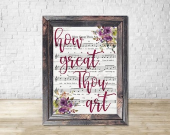 How Great Thou Art Music Sheet On Whiteboard Dye Sublimation Faux Wood Frame Floral Religious Wall Decor Wedding House Warming Gift Religion