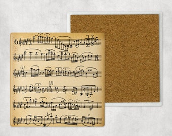 Sheet Music Coasters Set Of 4 Sandstone Top Cork Bottom With Optional Holder Antique Vintage Like Rustic Fine Art House Gift Dye Sublimation