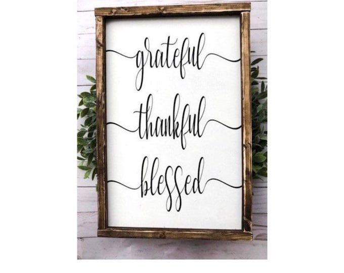 Farmhouse Decor | Wall Decor | Farmhouse Signs | Home Decor | Living Room Decor | Grateful Thankful Blessed | Boho Farmhouse