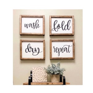 Farmhouse Decor | Gifts For The Home | Farmhouse Sign | Shelf Decor | Laundry Room Decor | Wash Dry Fold Repeat | Boho Farmhouse