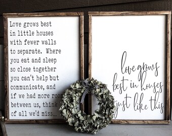 Farmhouse Wall Decor | Home Decor Gift | Living Room Decor | Boho Farmhouse | Shelf Decor | Love Grows In Houses Set Of Two | Farmhouse Sign