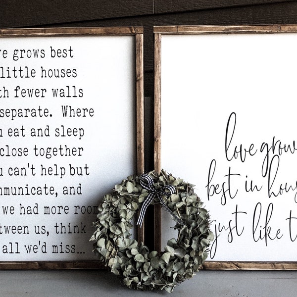 Farmhouse Wall Decor | Home Decor Gift | Living Room Decor | Boho Farmhouse | Shelf Decor | Love Grows In Houses Set Of Two | Farmhouse Sign