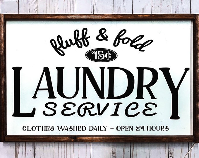 "Laundry" Framed Wood Sign