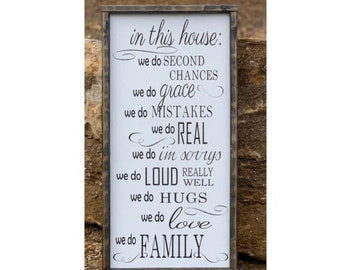 Farmhouse Wall Decor | Home Decor Gift | Farmhouse Signs | In This House | Living Room Decor | Shelf Decor | Boho Farmhouse | Family Sign