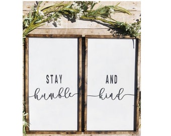 Farmhouse Wall Decor | Farmhouse Signs | Home Decor Gift | Stay Humble And Kind Set Of 2 | Living Room Decor | Boho Farmhouse | Shelf Decor