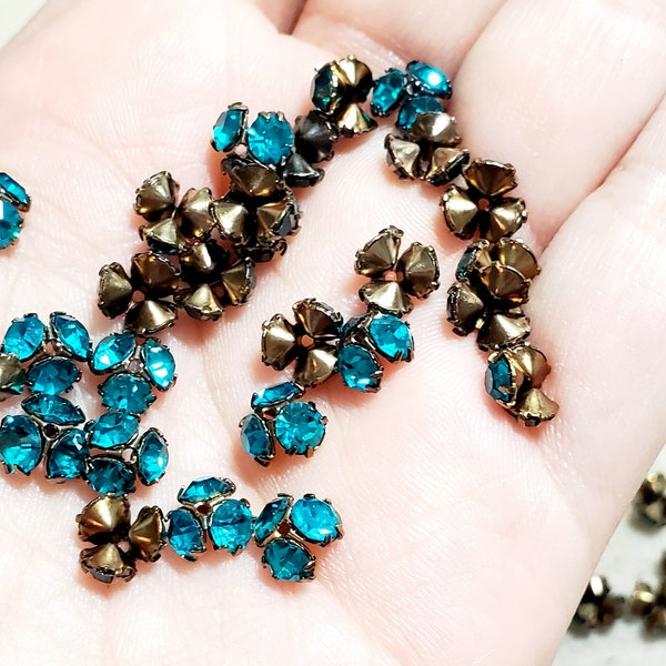 Vintage Indoclonite Swarovski Bead Caps, 4pcs