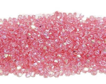 3mm Light Rose AB Swarovski Crystal Bicone Beads, 48pcs