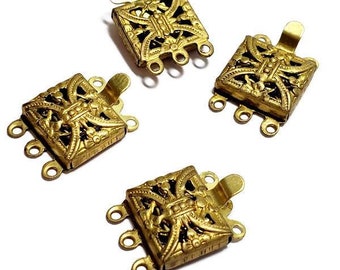16mm Vintage Brass 3 Strand Box Clasp, 1pc