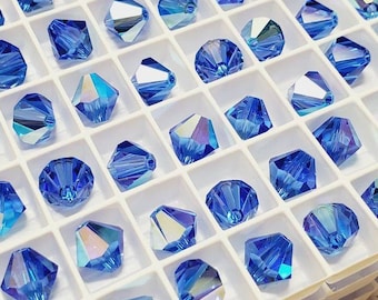 8mm Sapphire AB Swarovski Crystal Bicone Beads, 12pcs