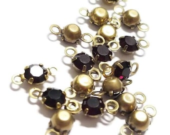 5mm Vintage Swarovski Garnet Crystal Rhinestone Connectors, 6pcs
