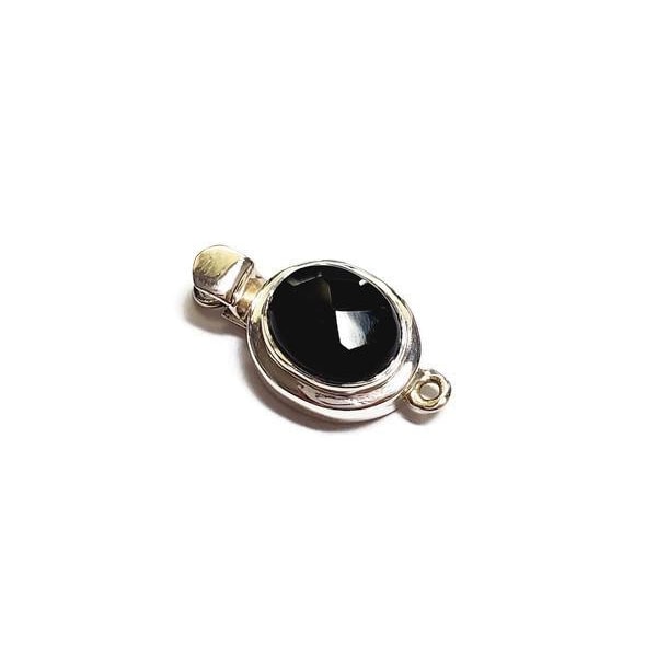 Solid Sterling Silver Faceted Black Onyx Box Clasp, 1pc