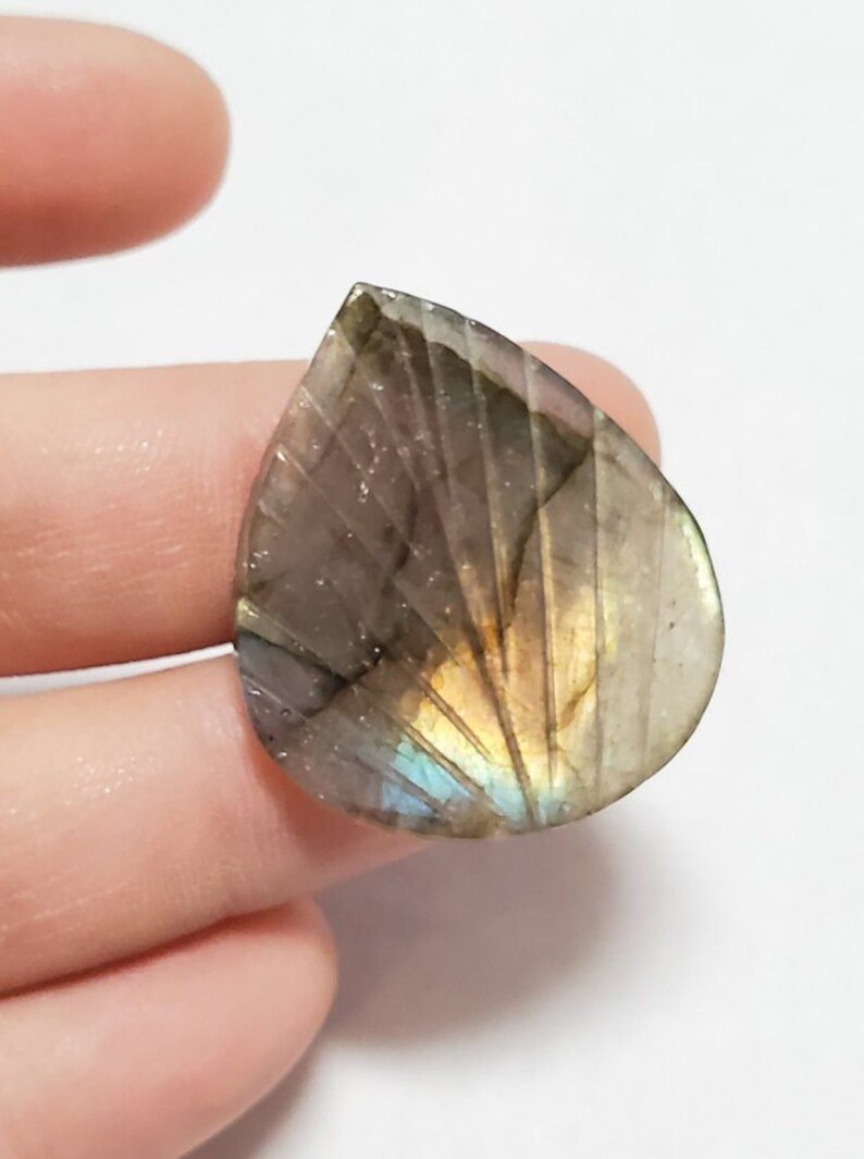 Gemstone Cab Carved Cab Hand Cut Labradorite Carved Leaf Cabochon Carved Labradorite Cab Gemstone Cabochon Stone Leaves Hand Carved