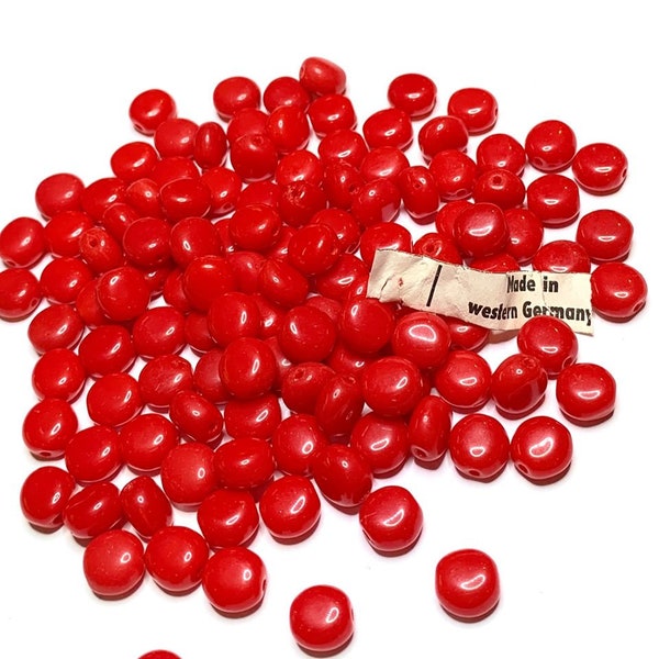 8mm Red Vintage Graduated West German Glass Beads, 24pcs