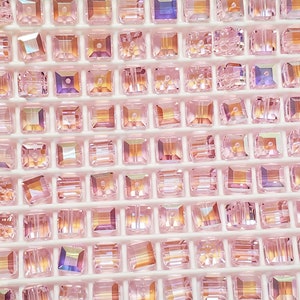6mm Rosaline AB Swarovski Crystal Cube Beads, 6pcs