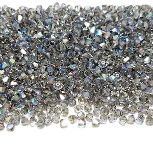 4mm Black Diamond AB Swarovski Crystal Article 5328 Bicone Beads, 48pcs