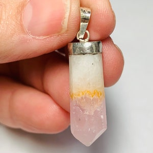Solid Sterling Silver Pink Calcite Gemstone Prism Pendant, 1pc