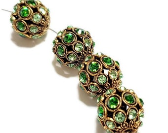 13mm FERN GREEN and PERIDOT Combo on Antique Gold Swarovski® Rhinestone Encrusted Crystal Ball, 1pc