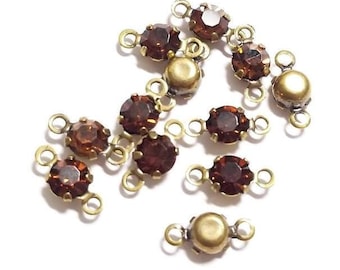 5mm Vintage Smokey Topaz Swarovski Crystal Rhinestone Connectors, 6pcs