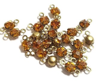 Vintage Topaz Swarovski Crystal Rhinestone Connectors, 6pcs