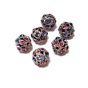 8mm Tanzanite/Fuchsia Combo on Antique Silver Swarovski® Rhinestone Encrusted Balls