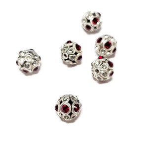 8mm Siam/Black Diamond Combo on Antique Silver Swarovski® Rhinestone Encrusted Balls
