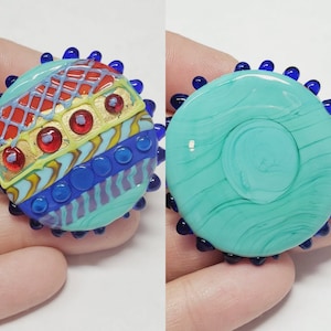 40mm Round Turquoise Whimsical Artisan Lampwork Glass Focal Bead