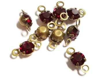 5mm Vintage Garnet Swarovski Crystal Rhinestone Connectors, 6pcs