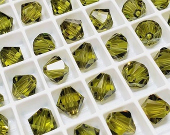 8 mm koraliki kryształowe Swarovski oliwinowe Bicone, 12 szt.