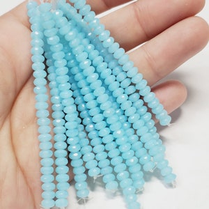 5mm Faceted Light Blue Premium Czech Glass Rondelle Beads, 1 strand