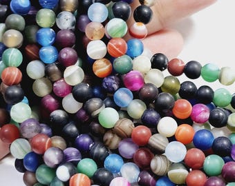 Hermosas cuentas de piedras preciosas de ágata con bandas mate y orificios grandes