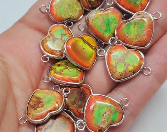Heart Shaped Sea Sediment Silver Plated Gemstone Connector, 1pc