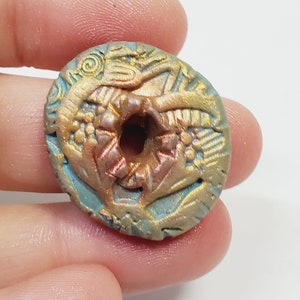 Artisan Hand Created and Textured Polymer Clay Pendant, Clay Artisan Donut Component, Hand Made Artisan Polymer Clay Pendant, OOAK Clay
