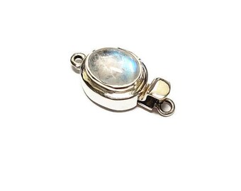 Solid Sterling Silver Rainbow Moonstone Box Clasp, 1pc