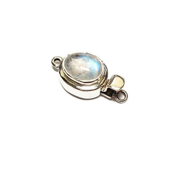 Solid Sterling Silver Rainbow Moonstone Box Clasp, 1pc