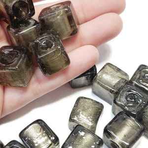 15mm Vintage Foil Core Glass Cube Beads, 4pcs