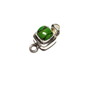 10mm Solid Sterling Silver Genuine Copper Green Turquoise Box Clasp, 1pc