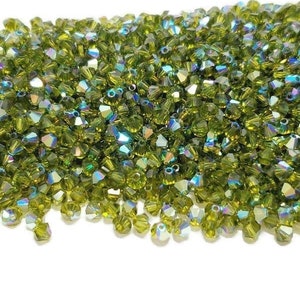 4mm Olivine AB Swarovski Crystal Bicone Beads, 48pcs