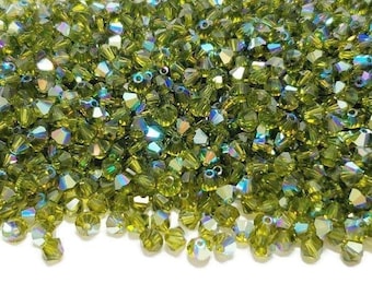 4mm Olivine AB Swarovski Crystal Bicone Beads, 48pcs