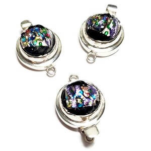 Vintage Solid Sterling Silver Japanese Glass Foil Box Clasp, 1pc